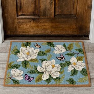 Magnolias and Butterflies Heavy Wool Hand Tufted Indoor Mat #1201255